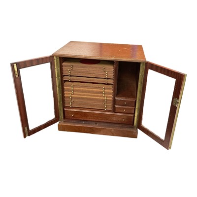 Lot 599 - Accessories - A large glass fronted collectors cabinet with trays for medallions & coins (1 cabinet)