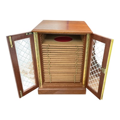 Lot 581 - Accessories - A large glass fronted collectors cabinet with trays for medallions & coins (1 cabinet)