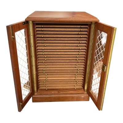 Lot 582 - Accessories - A large glass fronted collectors cabinet with trays for medallions & coins (1 cabinet)