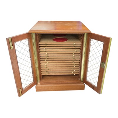 Lot 583 - Accessories - A large glass fronted collectors cabinet with trays for medallions & coins (1 cabinet)