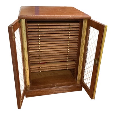 Lot 584 - Accessories - A large glass fronted collectors cabinet with trays for medallions & coins (1 cabinet)