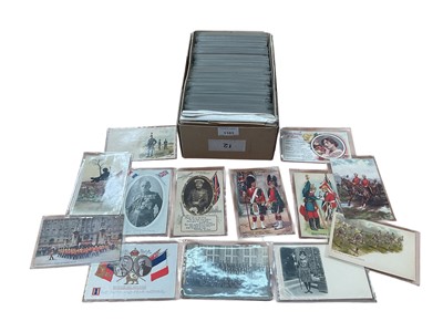 Lot 1103 - Postcards military selection in shoebox size container to include political, comic, Zeppelin real photographic aeroplanes, Harry Payne, military uniforms & others (Qty)