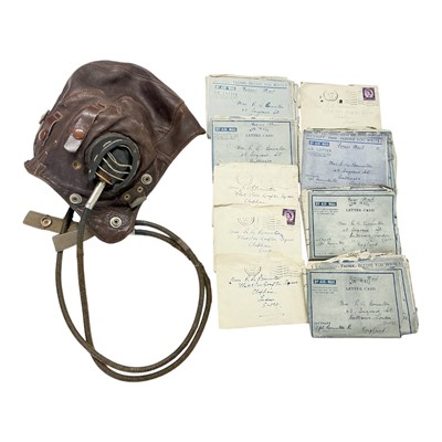 Lot 776 - Second World War RAF leather C Type leather flying helmet, together with earphones and a collection of wartime letters between Ron Brunton, based in Poona, India and his wife Doris. ...