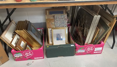 Lot 5154 - Collection of pictures to include an eastern carved gilt wood panel, eastern embroidered panels, watercolours, prints and sundry pictures