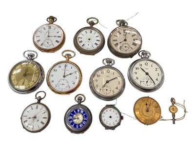 Lot 200 - Group of vintage pocket and fob watches to include a silver and blue enamel half hunter fob watch, one other silver cased fob watch, gold plated Garrard pocket watch and others