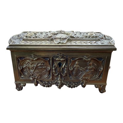 Lot 5157 - Victorian brass dual casket depicting Queen Victoria