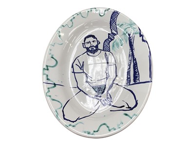 Lot 2277 - Gavin Houghton oval plate with hand painted figure of a male, signed and dated 2020 (retail £420)