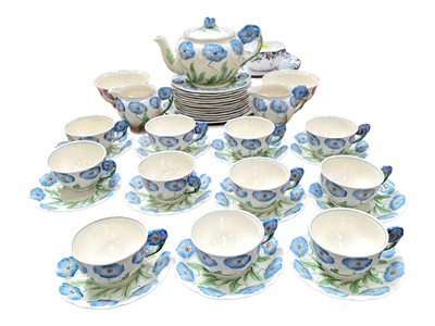 Lot 2282 - Art Deco Grindley teaset with floral moulded handles.
