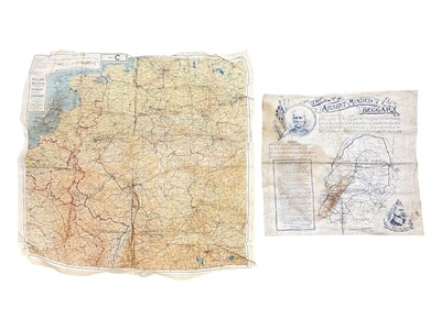 Lot 779 - Boer War interest- silk handkerchief "The Absent - Minded Beggar" together with a Second World War silk map of Holland, Belgium, France and Germany, (2).
