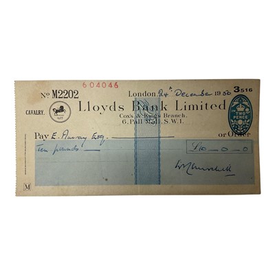 Lot 1155 - Lloyds Bank Cheque, signed by Winston Churchill, made out to E Murray for £10, dated 24th December 1956. Provenance: See lots 1153