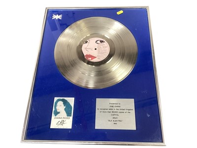 Lot 2780 - Diana Ross Silk Electric Silver Disc 1982 presentation frame and two others (3)