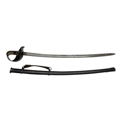 Lot 865 - 19th century Spanish Cavalry troopers sword, with curved fullered steel blade signed FCA De Toledo 1872, in scabbard, the blade approximately 85cm in length.