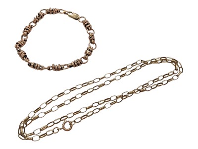 Lot 949 - 9ct rose gold fancy link bracelet and 9ct gold chain (2)