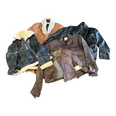 Lot 808 - Group of leather military style jackets to include a leather and sheepskin flying jacket, (1 box).