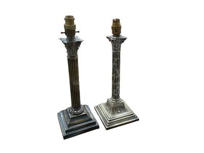 Lot 5204 - Two Edwardian silver plated Corinthian column table lamps