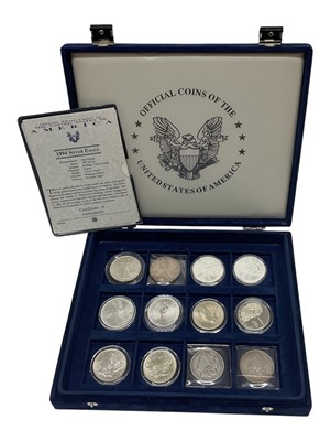 Lot 503 - World - Mixed silver coins to include U.S. .999 silver 1oz Dollars x 5, Morgan Dollars x 4 & three other coins (12 coins)