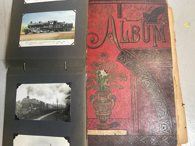 Lot 5206 - Album of 1930s postcards of steam engines and railway, together with a Victorian scrapbook (2)