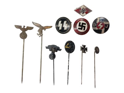 Lot 829 - Group of Nazi German stick pins and pin badges.