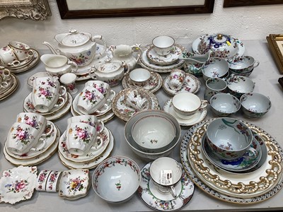 Lot 5215 - Group of antique tea wares to include early 19th century Spode teaware, Dresden porcelain tea and coffee ware, Royal Crown Derby 'Derby Posies' tea set, Wedgewood Florentine coffee set, Victoria...