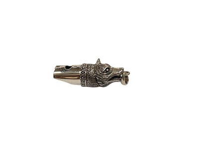 Lot 258 - Contemporary silver whistle in the form of a wolf, stamped 925, 3.7cm in length