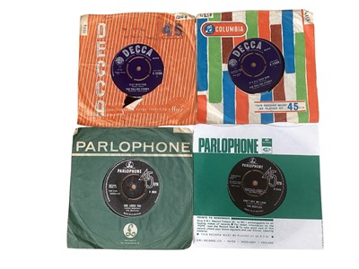 Lot 2749 - Custom made wooden box containing one owner collection of single records from the 1960s, artists included feature Beatles, Rolling Stones, Animals, Johnny Kidd and the Pirate, Merseybeats, Elvis...