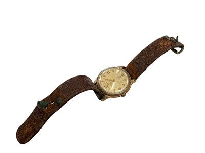 Lot 252 - 9ct gold cased Cyma ‘Cymaflex’ wristwatch on leather strap