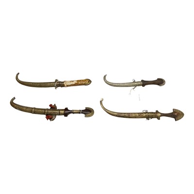 Lot 872 - Group of four various Khanjar daggers together with a Gurkha Kukri, (5).