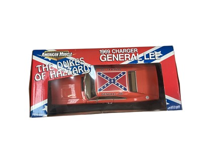 Lot 1969 - ERTL collectibles 1:18 scale Diecast Metal 1969 Charger General Lee American Muscle Car from the TV programme The Dukes of Hazzard and Maisto 1:18 scale Harley Davidson collection, both boxed (1...