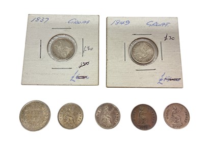 Lot 509 - G.B. - Mixed silver coins to include Groats William IV 1836 EF, 1837 AEF, Victoria YH 1838 (N.B. Some scratches) otherwise EF, 1839 GVF-AEF, 1849 GVF-AEF, JH 1888 (N.B. Obv: Die error @ 12 o'clo...