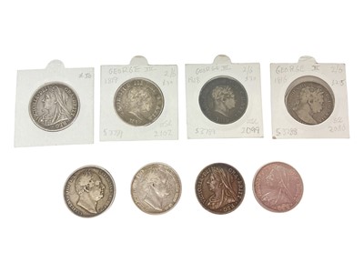 Lot 510 - G.B. - Mixed silver Half Crowns to include George III 1816 VG, 1818 VG, 1819 AF, William IV 1834 (N.B. W.W. in script) GF, 1836 (N.B. Scratch on bust) otherwise AVF, Victoria OH 1899 VF, 1900 GV...