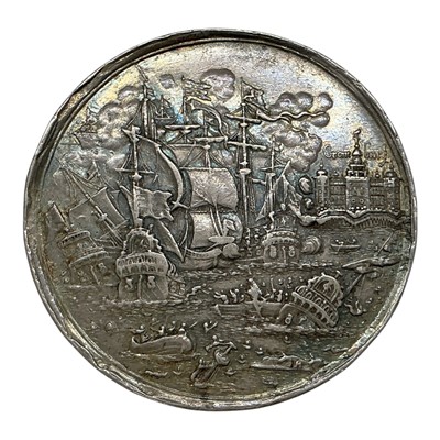 Lot 585 - Denmark - A Frederick III silver medallion commemorating The Battle of Kronbay 1658 (Dia: 46mm) (N.B. Some minor edge bruises) otherwise VF (1 medallion)