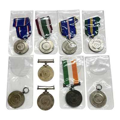 Lot 890 - Group of three India Police Independence medals, together with six Indian 25th Anniversary of Independence medals, (9).