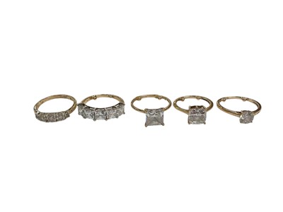 Lot 280 - Five 9ct gold synthetic white stone dress rings