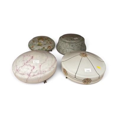 Lot 136 - Four glass suspending lamp shades, 1930's - 1950's