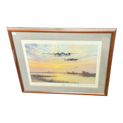 Lot 926 - Robert Taylor- signed limited edition Second World War aviation interest print, "Broken Silence", no. 1089 of 1250, signed by the artist and veterans, image 72.5 x 51cm, mounted in a glazed fram...