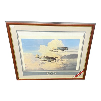 Lot 931 - Robert Taylor- signed limited edition Second World War aviation interest print of German aircraft, image 72.5 x 51cm, mounted in a glazed frame.