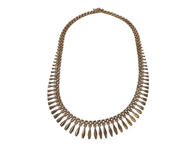 Lot 972 - 9ct gold Italian cleopatra fringe style necklace, 40.5cm long