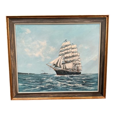 Lot 1115 - Nigel Hallard (1936-2020) oil on canvas, marine scene
