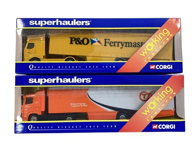 Lot Corgi Superhaulers 1:64 scale diecast articulated lorries including Scania TNT box trailer ~ 59568, Renault P & O premium Curtainside ~ 59548 & Swift Dispatch Curtains...