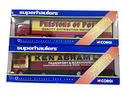 Lot Corgi Superhaulers 1:64 scale diecast articulated lorries including Volvo Pollock Curtainside ~ TY86714, Scania Prestons of Potto Curtainside ~ TY86617, DAF Ramage Curtainside...