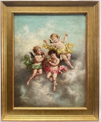 Lot 41 - Charles Augustus H. Lutyens (1829-1915) oil on canvas, Cherubs with a Basket of Apples, 33.5cm x 26cm, framed.