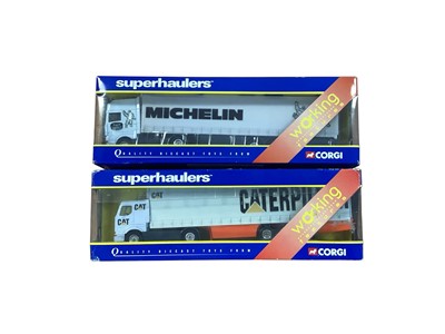 Lot Corgi Superhaulers 1:64 scale diecast articulated lorries including DAF Vauxhall Masterfit Curtainside ~ TY87015, DAF Michelin Curtainside & Renault Caterpillar curtainsid...