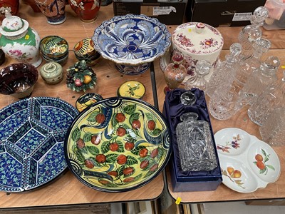 Lot 5029 - Group of ceramics and glass, including decanters, cheese dome, art glass, Dresden vase, etc