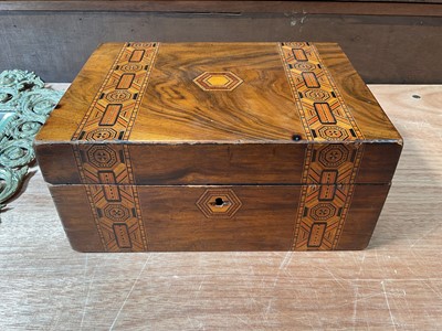 Lot 5027 - 19th century walnut marquetry sewing box with contents