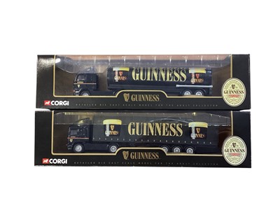 Lot Corgi 1:64 scale diecast articulated lorries including Scania 4 wheel rigid lorry Guinness & close couple trailer 59531, ERF Guinness Curtainside ~ 59529 & Volvo Guinness tanker ~ 59530...