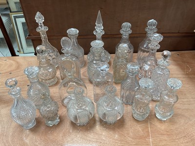 Lot 5025 - Group of 19th century and later glass decanters, including a small pair engraved with thistles