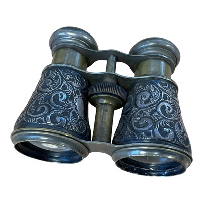 Lot 5182 - Pair of Edwardian silver covered binoculars, with scrollwork decoration (London 1903)