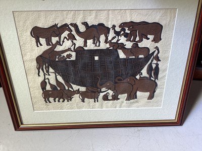 Lot 5117 - Yo Iwashita (Japanese, b.1917) print of animals and an ark (14/100), signed and dated 1968, 40cm x 30cm