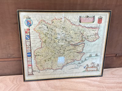 Lot 5131 - Antique hand coloured map of Essex by Blaeu, in Hogarth frame, 52cm x 42cm