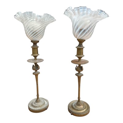 Lot 148 - Pair of brass lamps